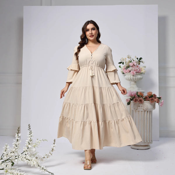 Amélie – Langes Kleid, große Größen, V-Ausschnitt, ausgestelltes Elegantes